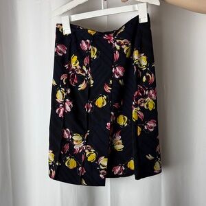 Navy Floral A-Line Skirt with Pink & Yellow Blooms